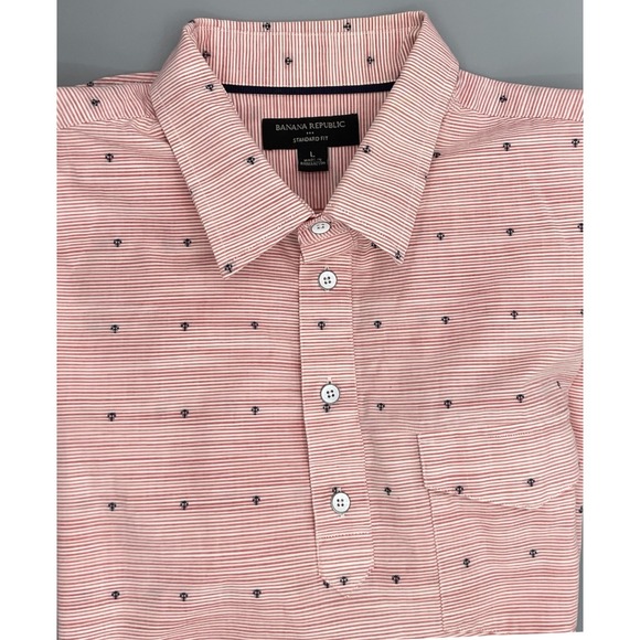 Banana Republic Other - Banana Republic Mens Short Sleeve Shirt Red White Striped Micro Anchor Print L